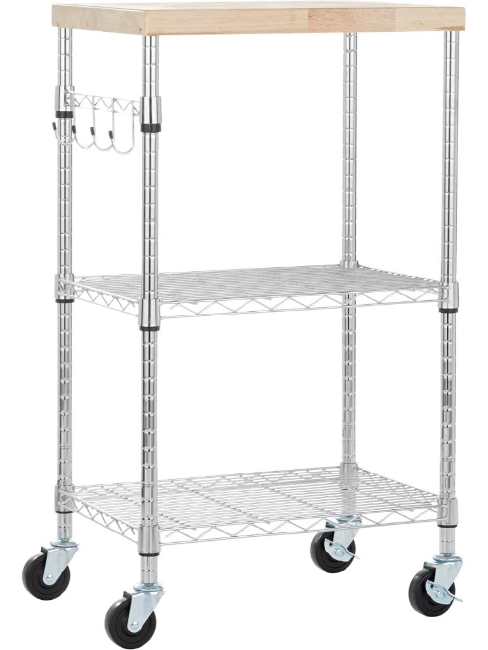 Portable Kitchen 3-Tier Storage Rack on Caster Wheels with Adjustable 2 Shelves,